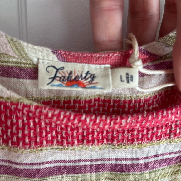 FAHERTY Lanai Linen Dress in Sol Stripe. SZ LG NWT MSRP $198 Backyard BBQ Flowy - Picture 7 of 12